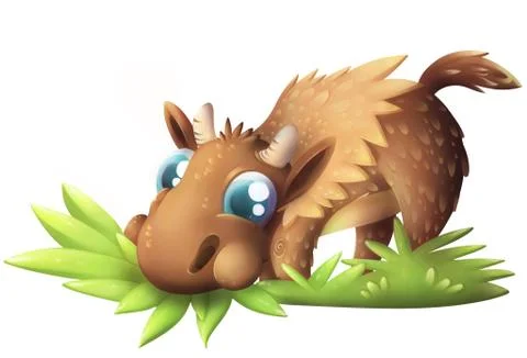 Cute Moose eating grass Stock Illustration