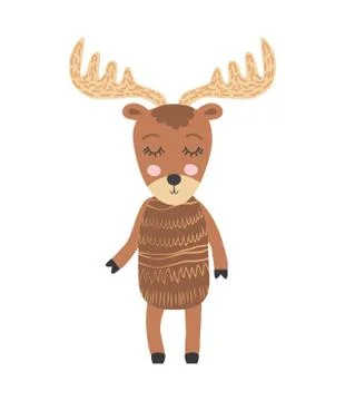 Cute moose flat hand drawn illustration. Forest fauna. Zoo mammal. Elk clipar Illustration