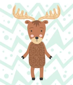 Cute moose flat hand drawn illustration. Forest fauna. Zoo mammal. Elk clipar Stock Illustration