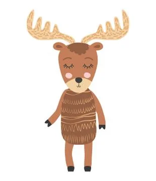 Cute moose flat hand drawn illustration. Forest fauna. Zoo mammal. Elk clipar Stock Illustration