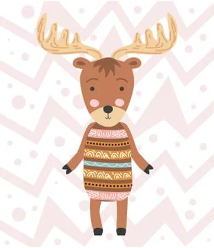 Cute moose flat hand drawn illustration. Forest fauna. Zoo mammal. Elk clipar Stock Illustration