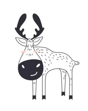 Cute moose in forest. vector illustration. Christmas, Winter illustration with Stock Illustration