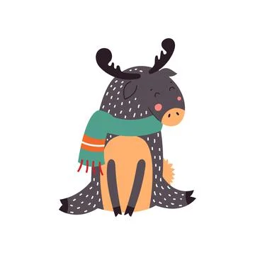 Cute moose vector illustration. Flat design over white background Stock Illustration