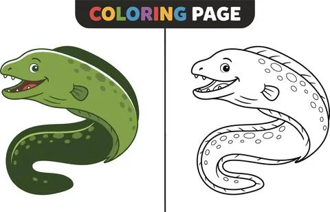Cute Moray Eel Coloring Page for Kids. Stock Illustration