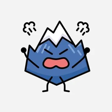 Cute Mountain Icon Mascot Vector Character in Flat Design Style Stock Illustration