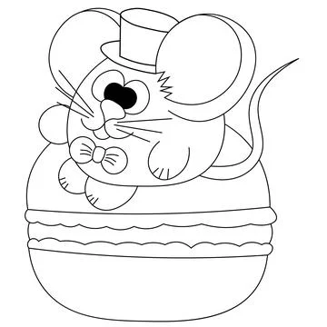 Cute mouse and macaron in black and white Illustrazione stock