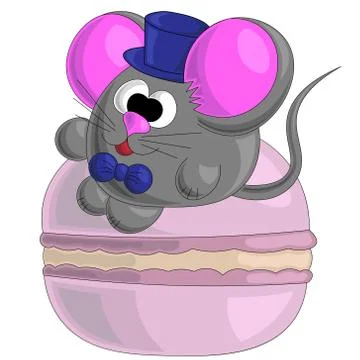 Cute mouse and macaroon in cartoon style Stock-Illustration
