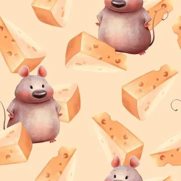 Cute mouse animals seamless pattern with cheese. Cute mouse animals seamle... Stock Photos
