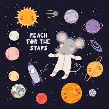 Cute mouse astronaut Stock Illustration
