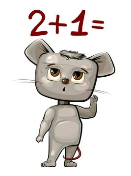 Cute Mouse baby is trying to count. Can not. Studying numbers and counting. F Stock Illustration