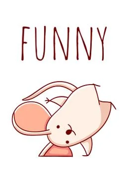 Cute mouse cartoon kawaii funny flat hand drawn isolated on white background Stock Illustration
