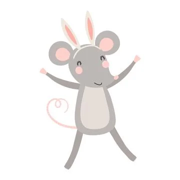 Cute mouse with Easter bunny ears character illustration Stock Illustration