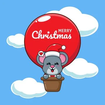 Cute mouse fly with air balloon cartoon vector illustration Stock Illustration