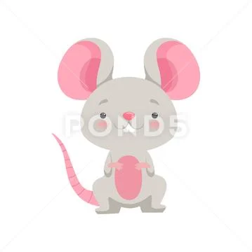 Cute mouse, funny animal cartoon character vector Illustration on a white Stock Illustration