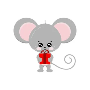 Cute mouse with gift isolated on white background. Illustrazione stock