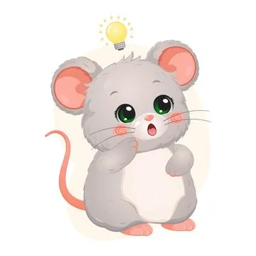 Cute mouse having a creative idea with light bulb Stock Illustration