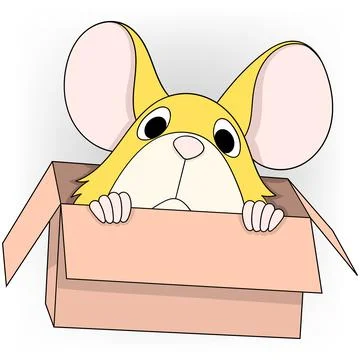 Cute mouse hiding in cardboard box Stock Illustration