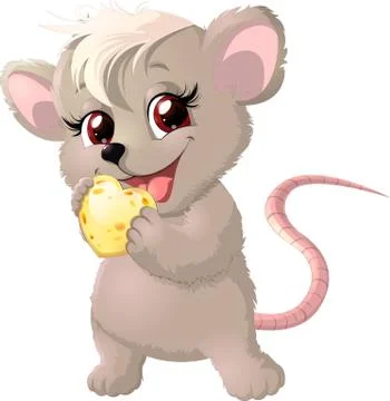 Cute mouse holding cheese Stock Illustration