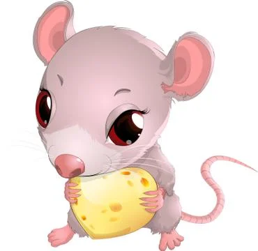 Cute mouse holding cheese Stock Illustration