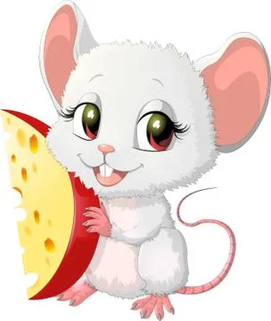 Cute mouse holding cheese Stock Illustration