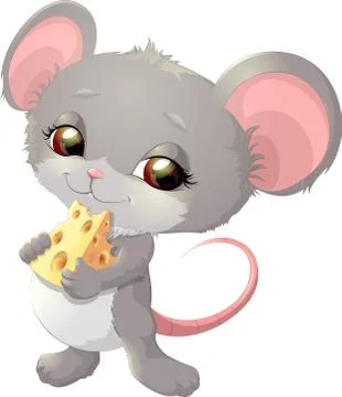 Cute mouse holding cheese Stock Illustration