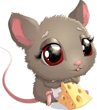 Cute mouse holding cheese Stock Illustration