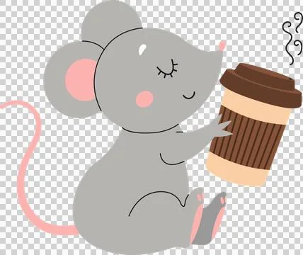 Cute mouse holding a cup of coffee, cartoon illustration Stock Illustration