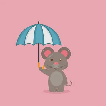 Cute Mouse Holding Umbrella Stock Illustration