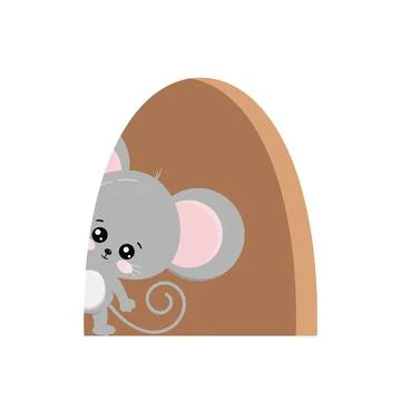 Cute mouse inside of hole in home isolated. Stock Illustration