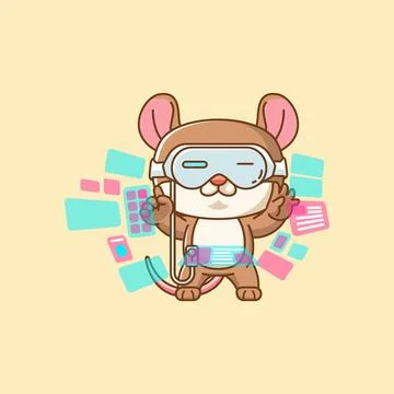 Cute mouse interact virtual reality glasses vr kawaii chibi character mascot Illustrazione stock