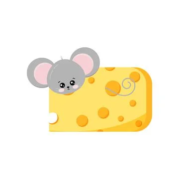 Cute mouse looking out of hole in cheese vector Stock Illustration