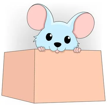 Cute mouse peeking out from inside a cardboard box Stock Illustration