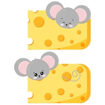 Cute mouse pick out of cheese set isolated on white background. Stock Illustration