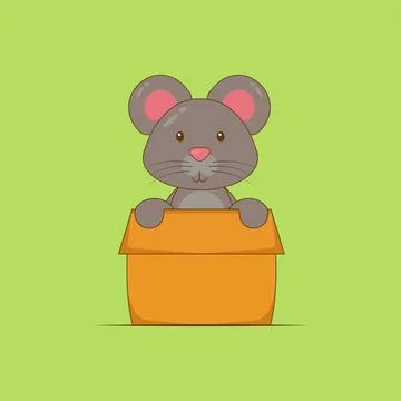 Cute Mouse Playing Box Cartoon Stock Illustration