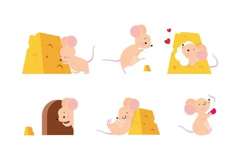 Cute Mouse with Pointed Snout and Rounded Ears Vector Set Stock Illustration