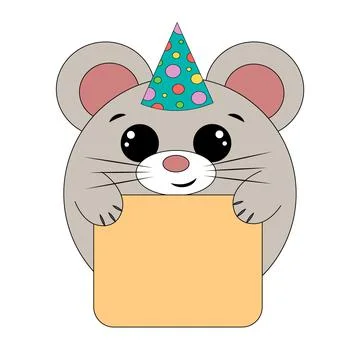 Cute Mouse with poster without text in color for congratulation Illustrazione stock