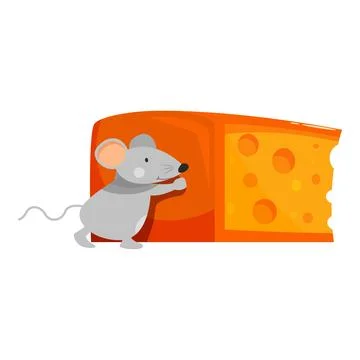 Cute mouse pushing big piece of cheese cartoon illustration 스톡 일러스트