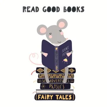Cute mouse reading book Illustrazione stock