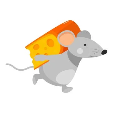 Cute mouse running and carrying big slice of cheese 스톡 일러스트