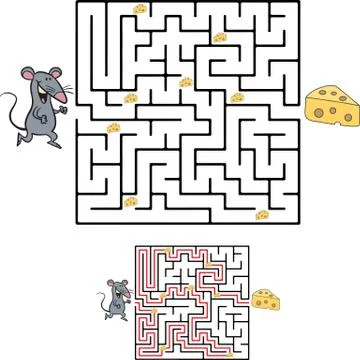 Cute Mouse s Maze Game help mouse to find his cheese Maze puzzle with solution Stock Illustration