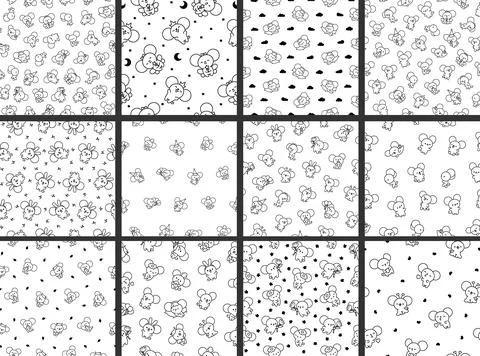 Cute mouse. Seamless pattern. Coloring Page. Stock Illustration