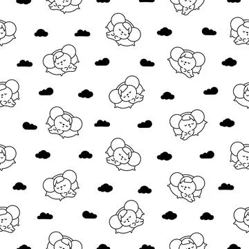 Cute mouse. Seamless pattern. Coloring Page. Stock Illustration