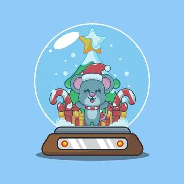 Cute mouse in snow globe cartoon vector illustration. Stock Illustration