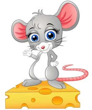 Cute mouse standing above a cheese Ilustração Stock