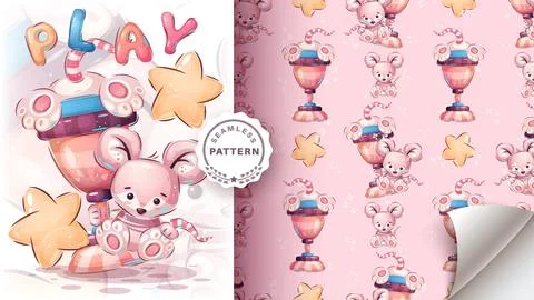 Cute mouse winner - seamless pattern Stock Illustration