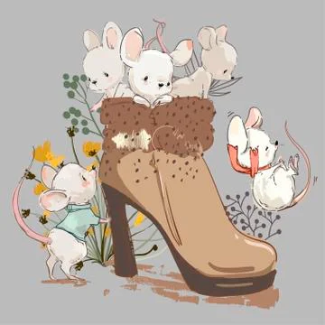 Cute mouses in boot Stock Illustration