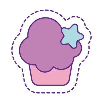 Cute muffin with star patch line and fill style icon vector design Stock Illustration