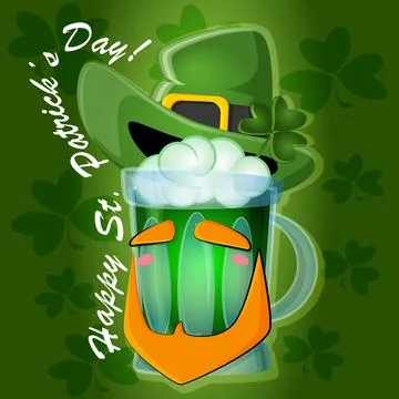 Cute mug with beard and hat for st patricks holiday Stock Illustration