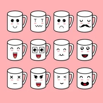 Cute Mug Character Set Stock Illustration