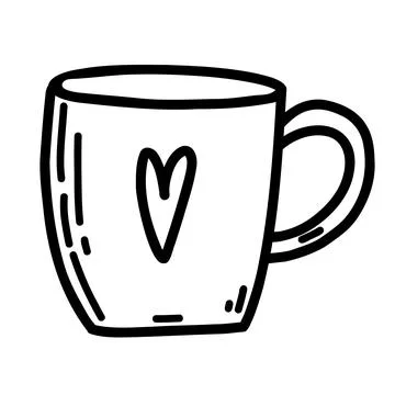Cute mug in doodle style. Vector linear kitchenware Stock Illustration